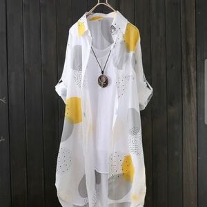White and Yellow Sheer Long Shirt